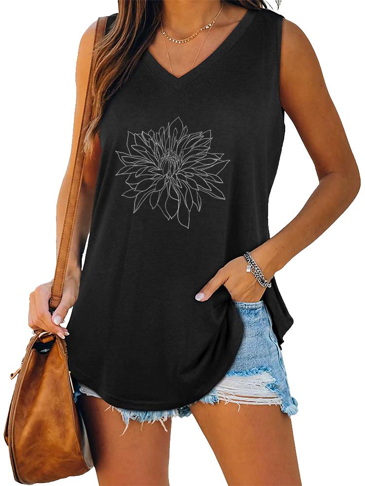 Women Fashion V Neck Printed Sleeveless Top Summer Casual Pullover Loose Tank Top