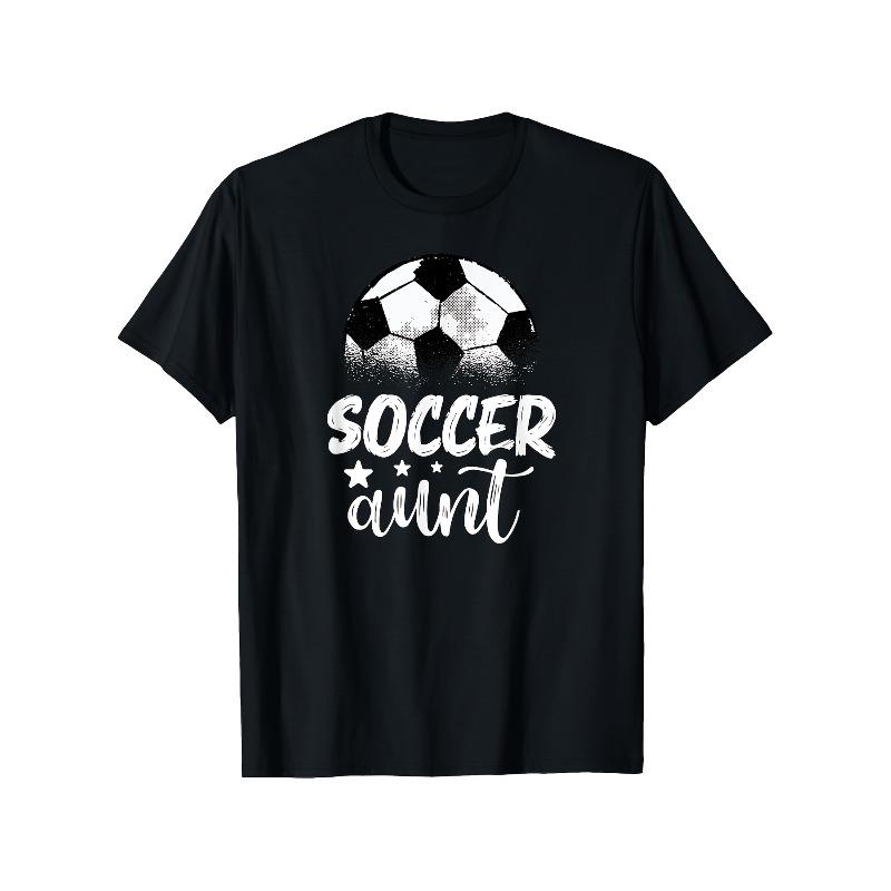 

European Size Men S Soccer Aunt T-Shirt Casual Short Sleeve T-Shirt with Soccer Soccer Aunt Print Sizes for Soccer Coaches Fans Gift S чёрный