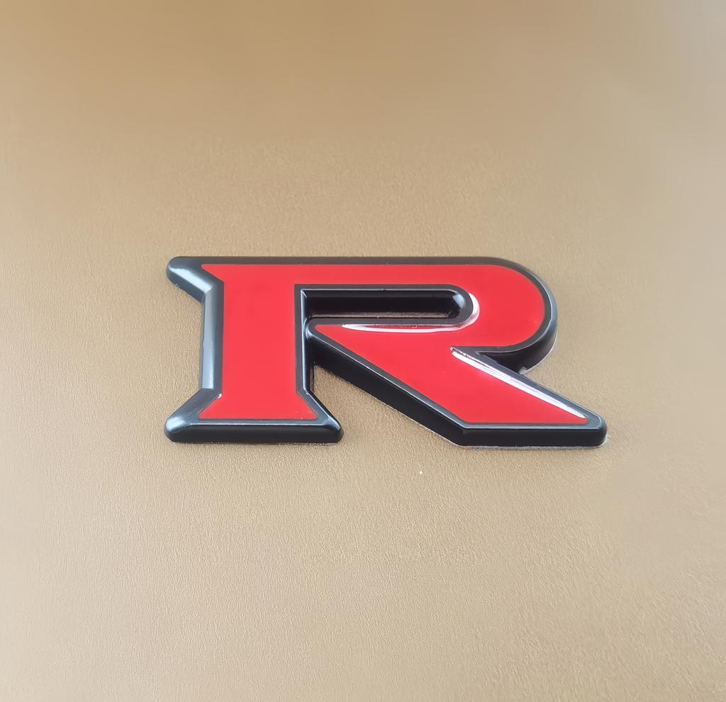 1pc 3D Zinc Alloy R Logo, Car Side Fender Rear Trunk Emblem Badge Sticker, Car Decoration Accessories