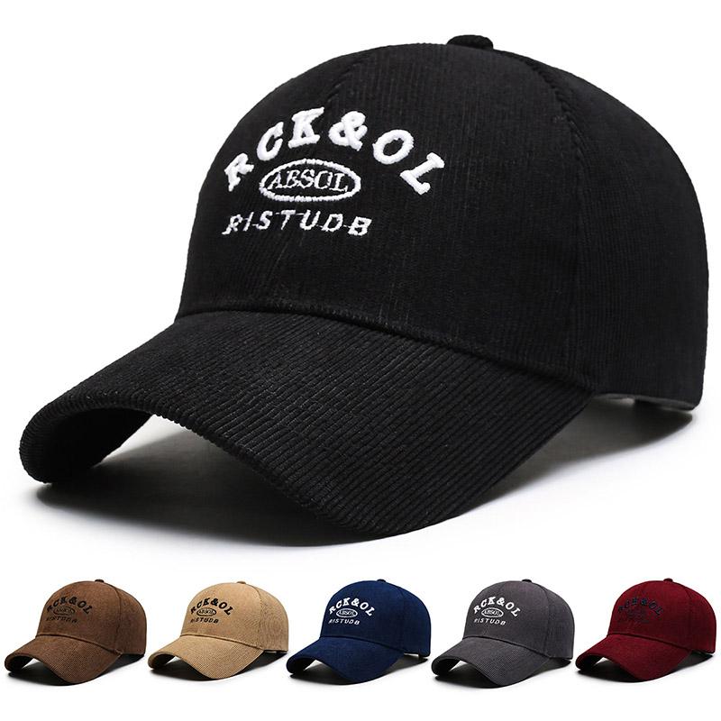 Number embroidery vintage corduroy solid-color baseball cap, unisex fashionable outdoor casual hard-top curved brim baseball hat
