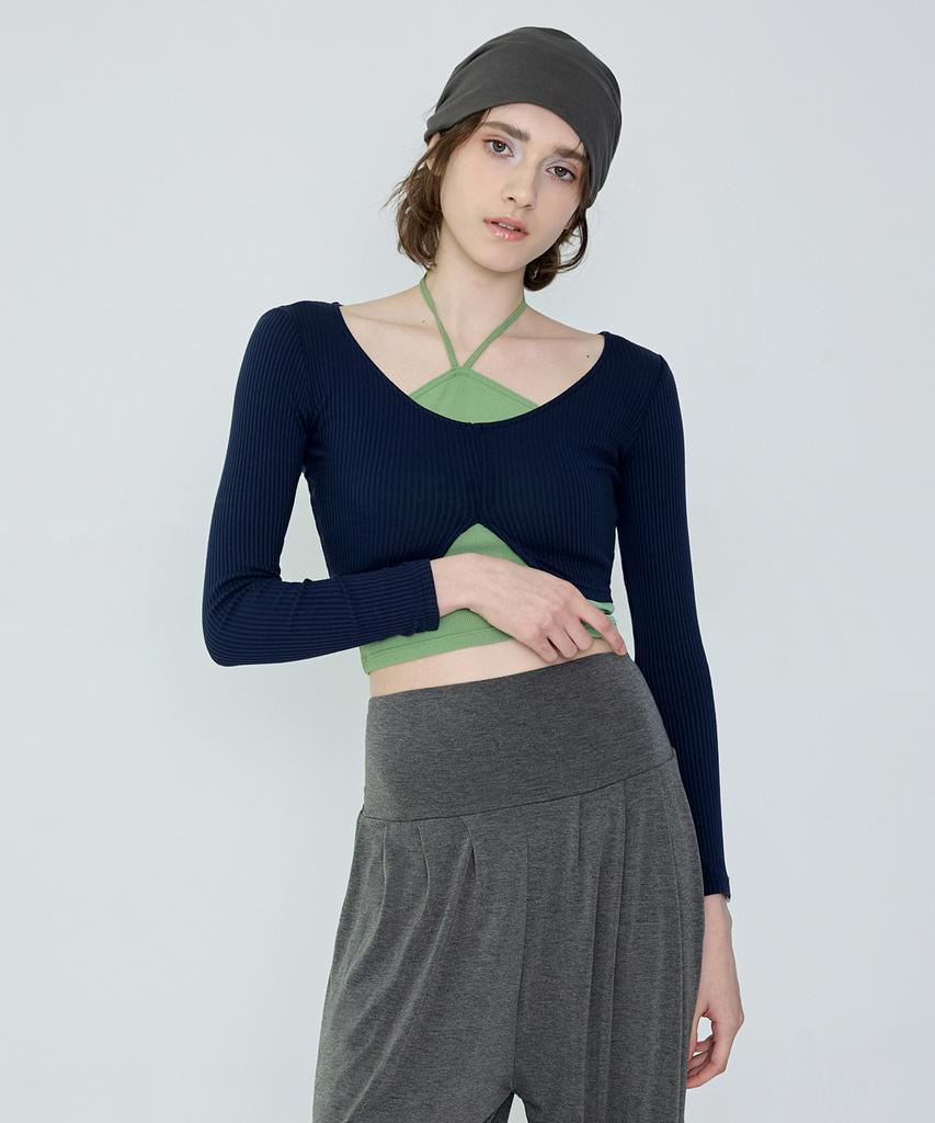 Debiweeo Julia Ribbed Long Sleeve Devi-T0092-Navy