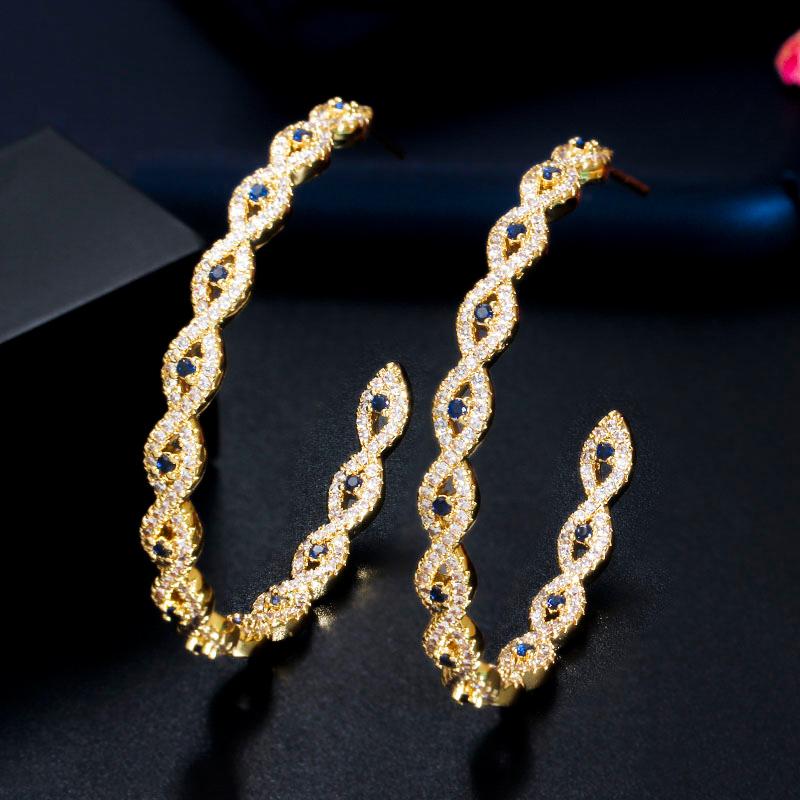 WWJ Glitter Green Zircon Circle Hoop Earrings Golden Color Jewelry