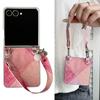 Fusion Business Sle Bla Color Collision Wristband Lanyard Leather Phone Case for Samsung Galaxy Z Flip 7 6 5 4 3 Protect Cover