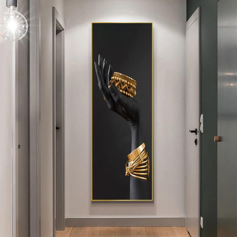 African Woman Wall Art Painting Art Posters and Prints Big Black Woman Holding Gold Jewelry Canvas Picture Home Decor
