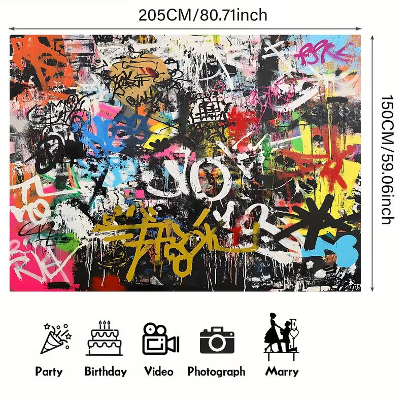 2D Urban Graffiti Art Tapestry, Abstract Colorful Wall Hanging
