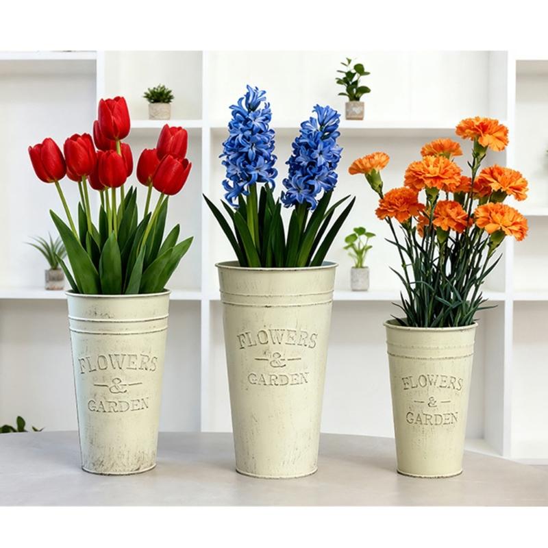 Galvanized Flower Bucket Rustics Tin Metal Vases for Flower Farmhouse Decorative Flower Bucket Vases Tin Flower Holders