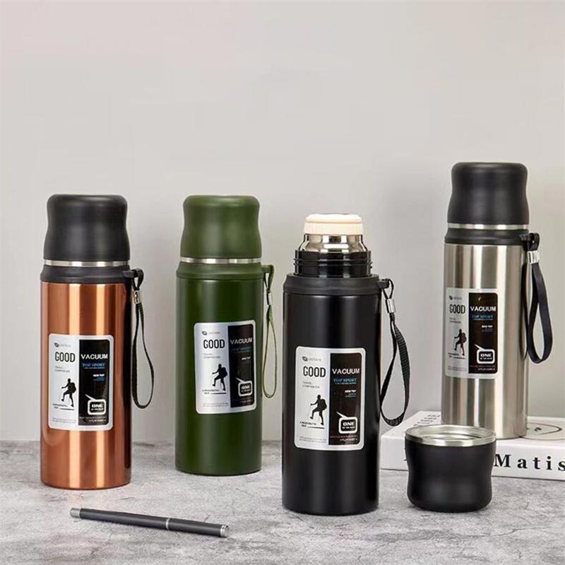 600/800/1000ml Thermos Bottle Stainless Steel Water Bottle with Lid Outdoor Travel Portable Thermal Cup Leakproof Water Cup