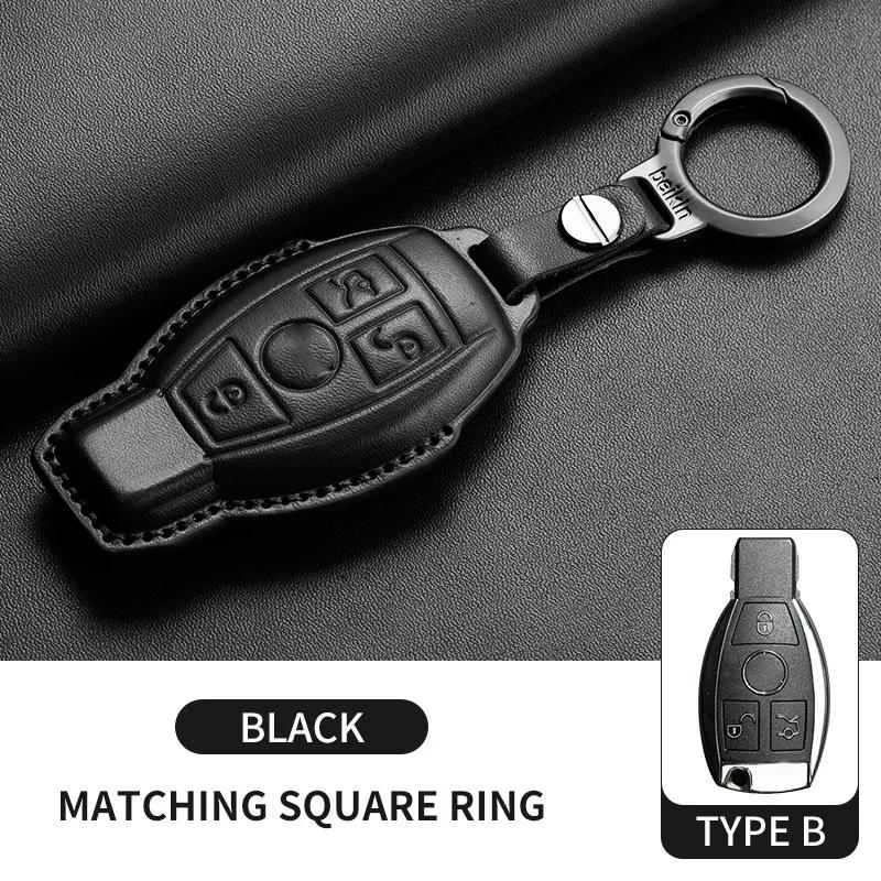 Leather Car Key Case Cover For Mercedes Benz E C G M R S Class W204 W212 W176 GLC CLA GLA AMG 2025 Key Shell Car Accessories