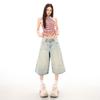Fashion Summer Vintage Washed Relaxed Fit Loose Denim Cropped Capri Pants Trendy Versatile Slimming FigureFlattering Lazy Style