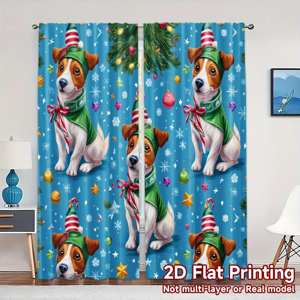 

2D Flat Printing JIT 2pcs Curtains (Without Rod) Festive Pup Popular Fashionable Curtains Prints Light Filtering Curtains Art 100*130 Rod Pocket 1pcs