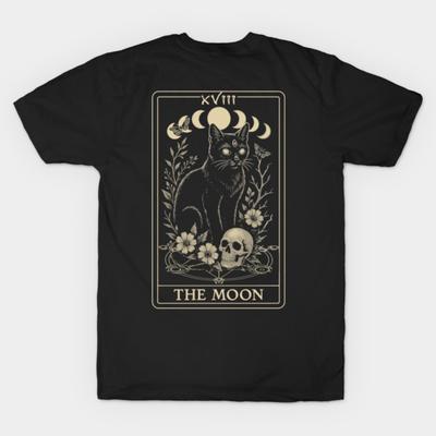 Asian Size Cotton Unisex Tshirt Print T-shirt The Moon Cat Tarot T-shirt No-Cut Print Regular Fit