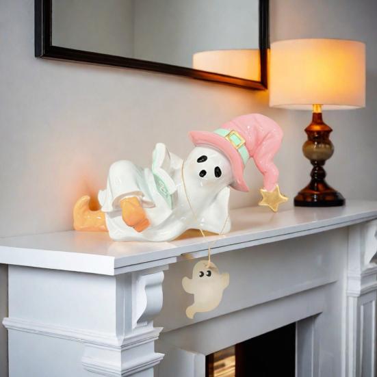 Halloween Ghost Statue Resin Sculpture Waterproof UV Resistant Holding Book Tabletop Decoration Party Ornament