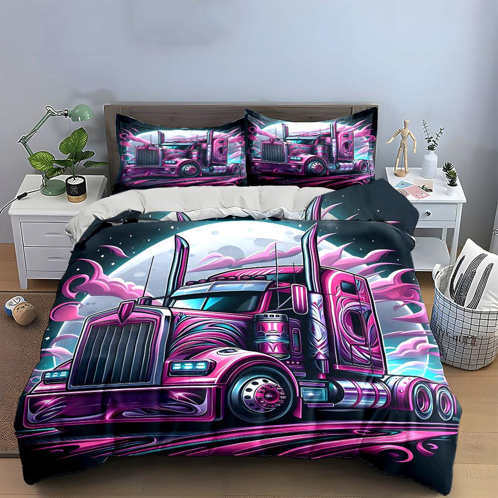 Stylish Truck Art Decor Set Multiple Sizes Kid'S And Adults' Bedroom Exquisite 3Pc Bedding Set, Gift