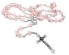 Light pink crystal bead rosary Catholic necklace with sacred earth medal and cross.