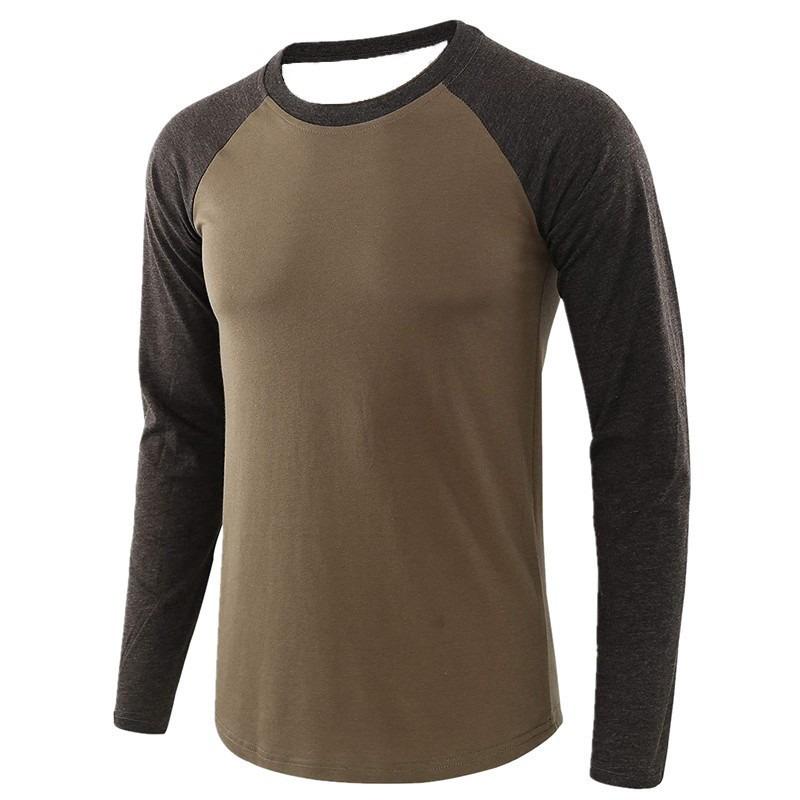 Men Raglan Long Sleeve Baseball T Shirt Crew Neck Color Block Casual Contrast Sleeve Tee
