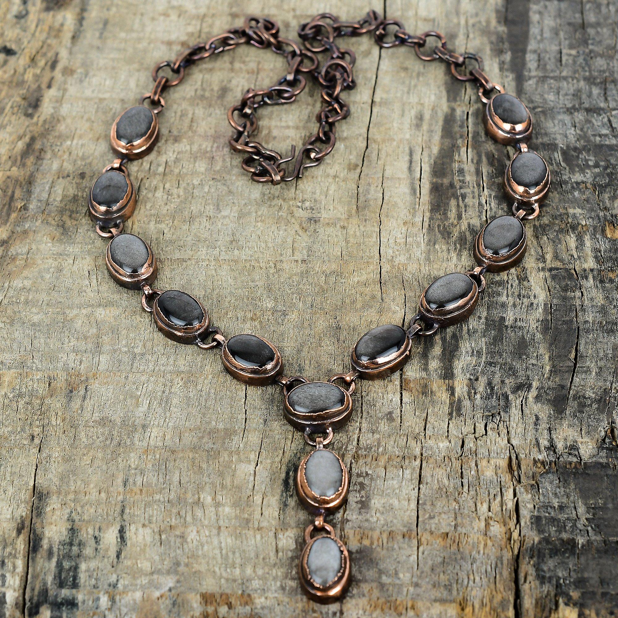 

Ожерелье из серебристого обсидиана с гальваническим медным покрытием, регулируемая цепочка, ожерелье с драгоценным камнем, медные украшения для подарков, ожерелье ручной работы Adjustable