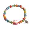 Bracelet chat porte-bonheur mignon pour filles, bracelets de perles colorées réglables