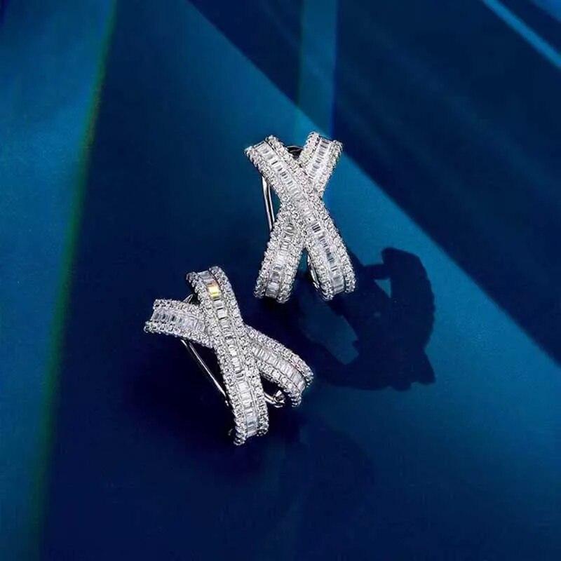 

Серьги-клипсы из серебра 925 пробы с крестообразным узором, женские позолоченные серьги-манжеты с цирконием и льдом