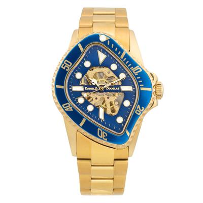 DANIEL DOUGLAS BROKEN MARINE DD8811 Automatische Skelettuhr mit Uhrwerk & Herren-Handaufzug (Gold Blau)