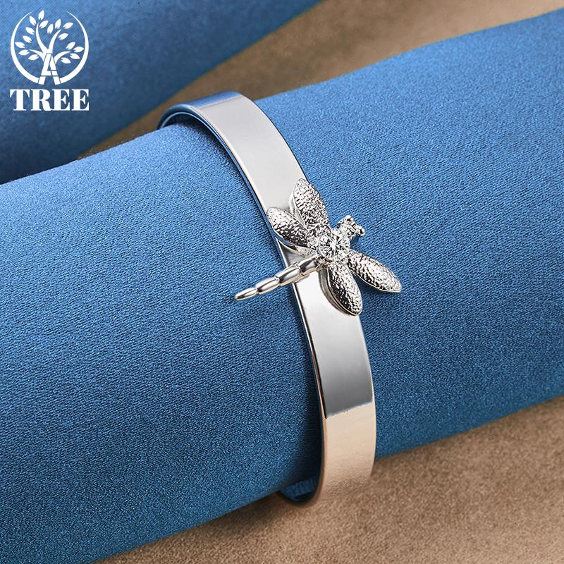 925 Sterling Silver AAA Zircon Dragonfly Smooth Bracelet Jewelry