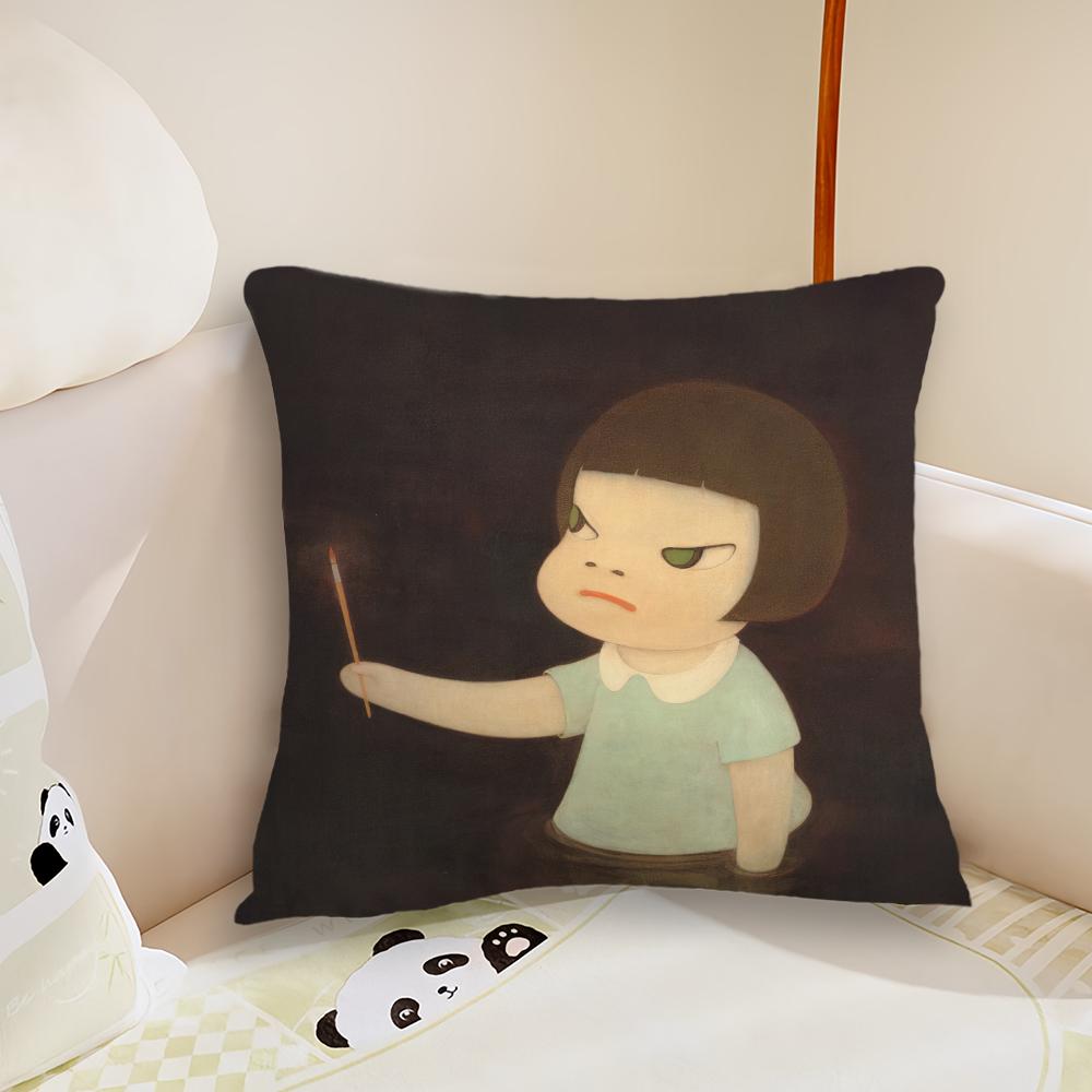 Housse de coussin décorative mignonne Y-Yoshitomo N-Nara pour salon, canapé, décoration de chambre à coucher 50x50cm