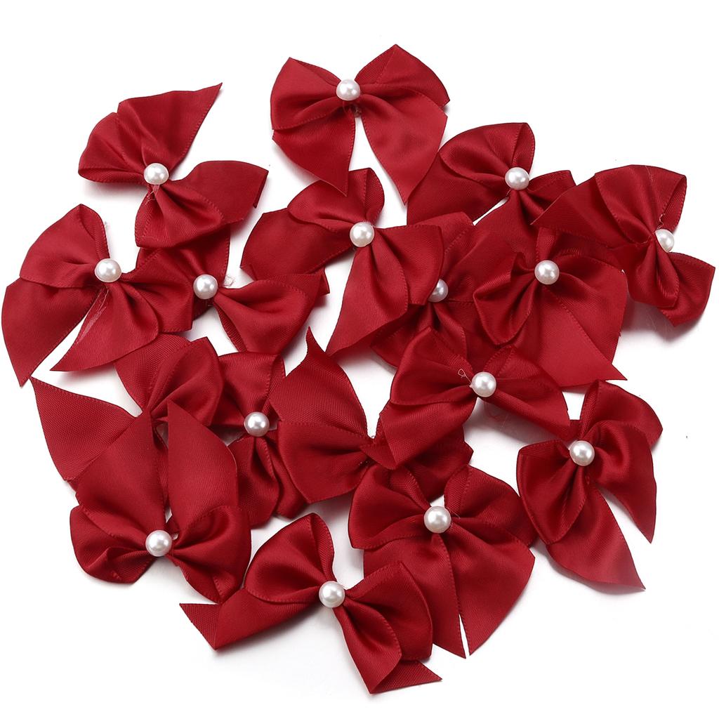 20pcs Polyester Satin Ribbon Bows 5.5x6cm Colorful Half Bead Hand Tied Bowknots For DIY Crafts Party Clothing Headwear Finding