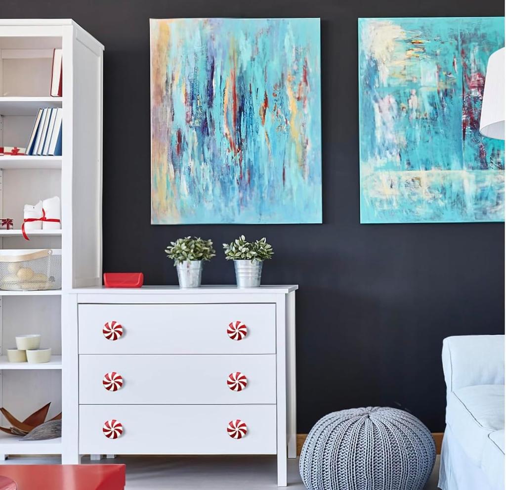 Acrylic Candy Cabinet Knob Covers, Red & White (Set of 20) for Halloween & Christmas