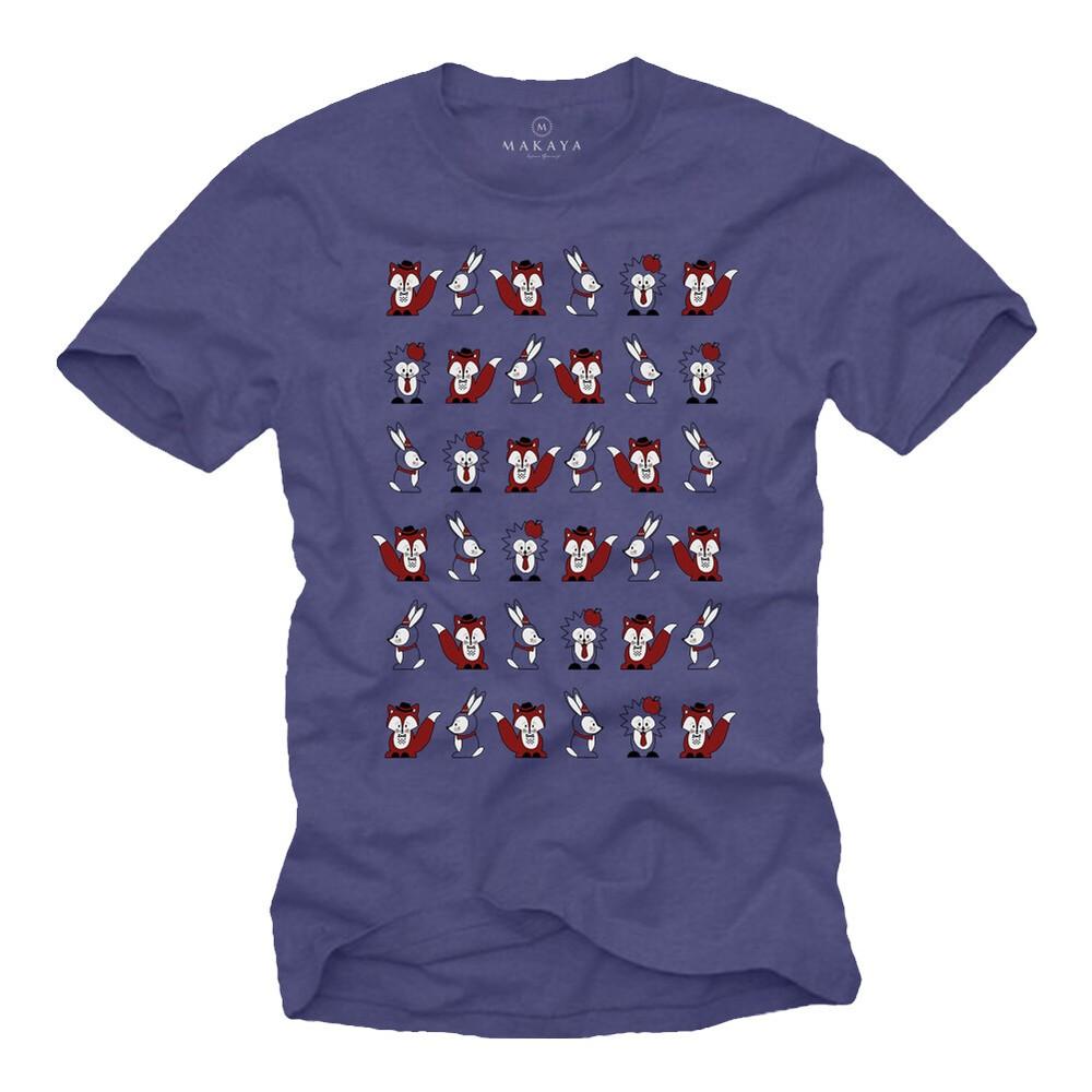 Mens T-Shirt Blue - Dark Wallpaper Fan Shirt Bunny Fox Hedgehog Animals Kids Boys