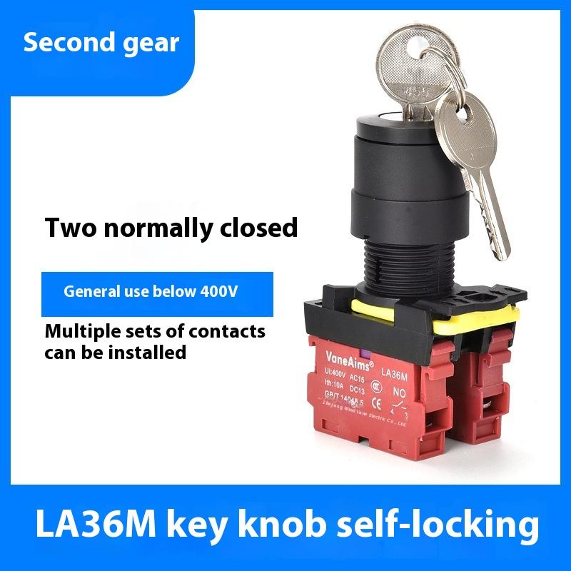 1 Set 12V 220V 10A 2/3 Position 1/2No 1/2Nc On Off Knob Button Rotary Switch Selector With Keys 22Mm La36M Key Switch
