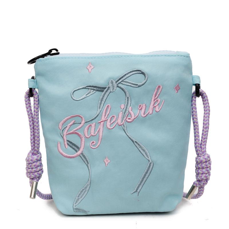 

Summer bow messenger mobile phone bag women s bag new light commuter nylon shoulder bag embroidered small square bag синій