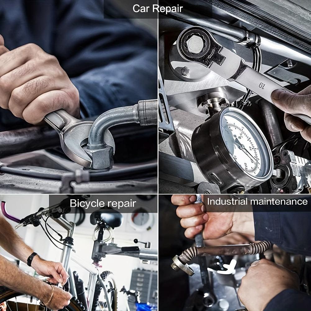 12pcs Elbow Ratchet Wrench Set, CR-V Steel, Metric 8-19mm, Quick-Release, Mechanical Operation, with Portable Toolbox for Versatile Tightening