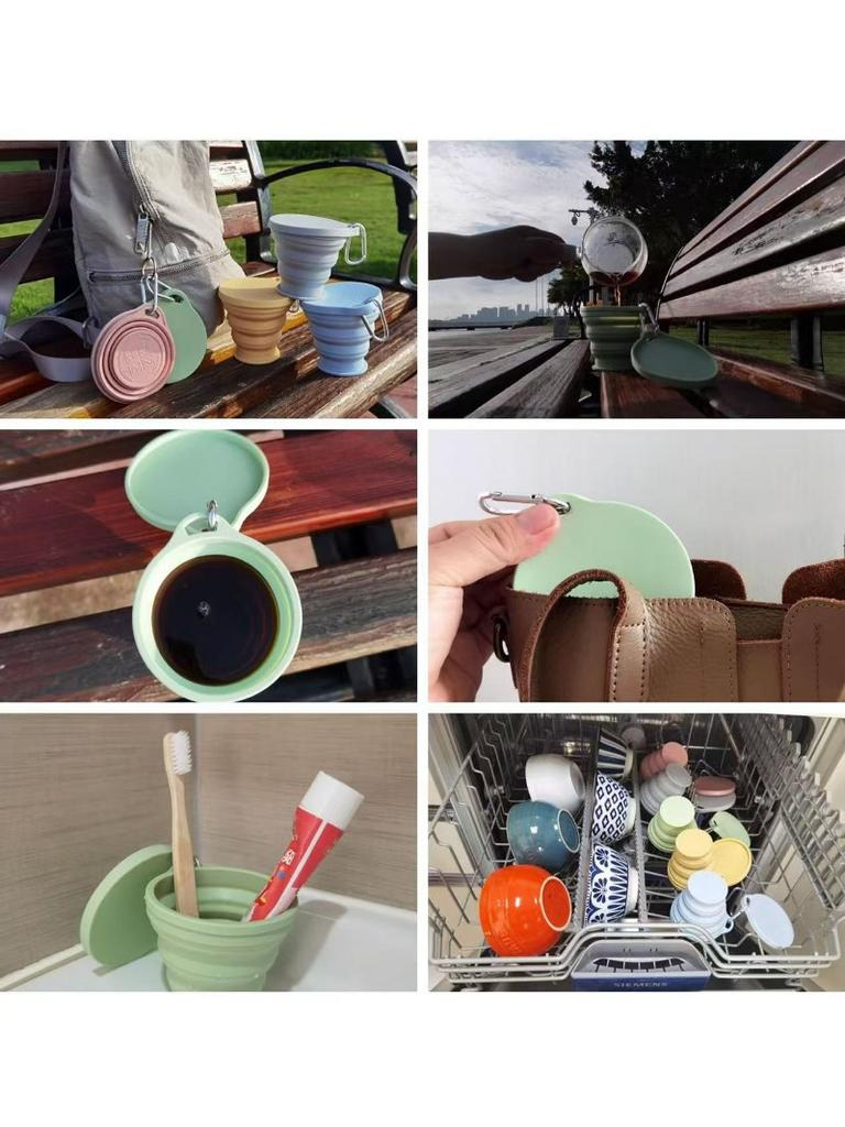 Pink Outdoors Silicone Folding Cup with Hanging Hole Creative Water Cup Travel Portable Washing Cup Fashion Travel Silicone Cup