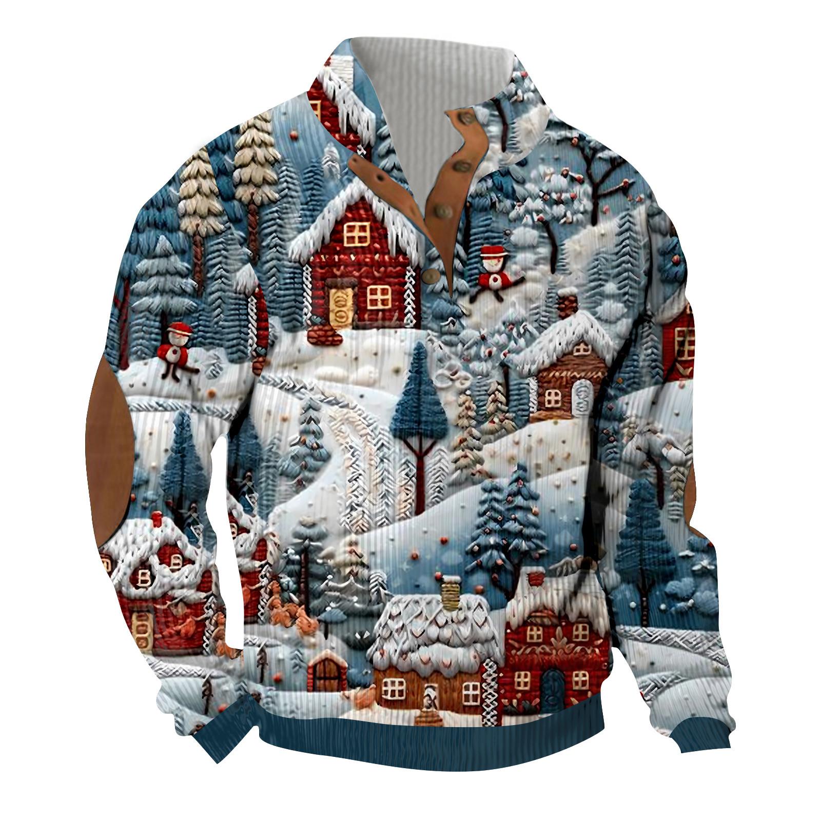 

Рождественский принт, 3 пуговицы - мужская толстовка с воротником-стойкой, повседневная толстовка с капюшоном и пряжкой XL