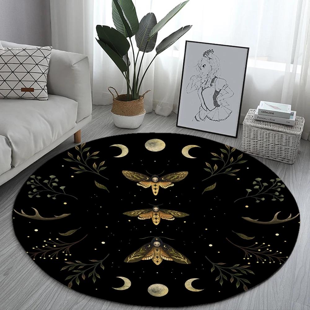 Moon and starry sky printed circular floor mat plant pattern carpet home bedroom decoration non slip floor mat door mat