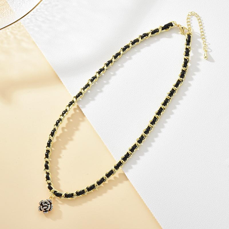 Elegant Rose Flower Leather Wrapped Necklace For Women With Premium Metal Finish