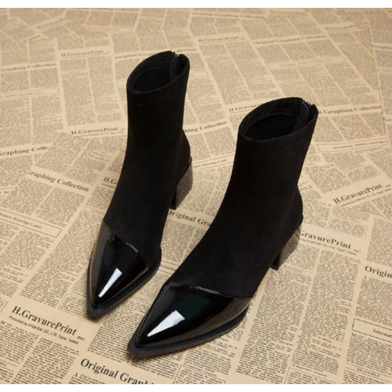 Fashion Ankle Boots Women Chunky Mid Heels Suede Shoes Woman Pointed Toe Trend Winter New Style Goth Walking Snow Boots Zapatos De Mujer