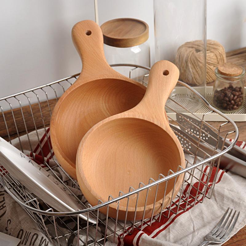 Medinis dubuo Virtuvės Salotų Vaisių Dubenys Didelis Ryžių Sriubos Dubuo Ilga Rankena Mieli Mediniai Patiekimo Dubenys Maistui Japoniški Indai Stalo Reikmenys