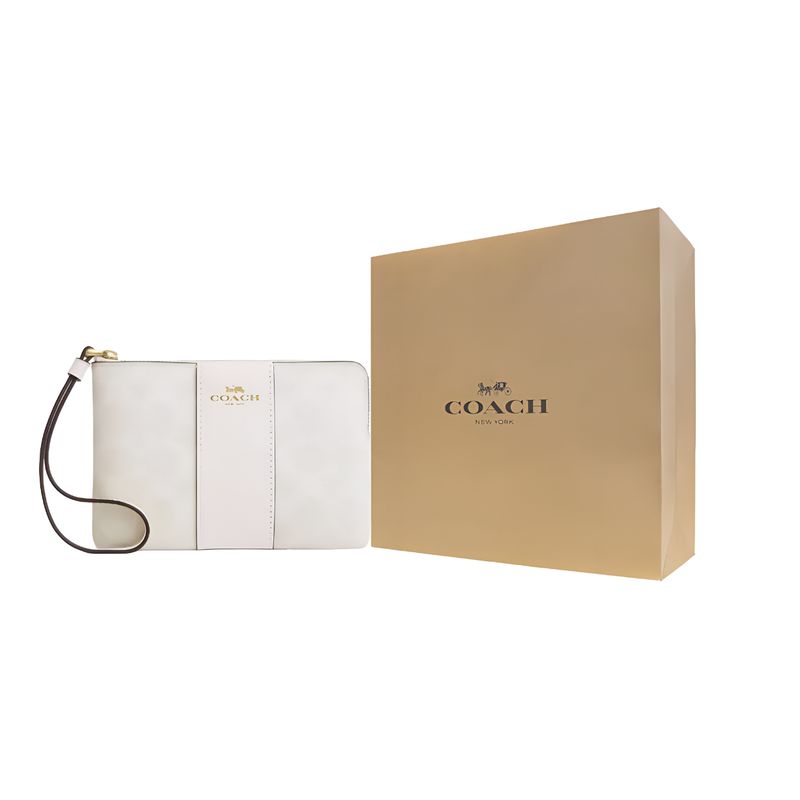 Coach Classic Logo Stripe Pattern Faux Leather Clutch Women clutch White CW854-IMXU5
