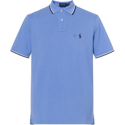 Polo Einfarbig Kleines Logo Bestickt Gestreifte Besätze Kurzarm Poloshirt Herren Oberteile Blau 710842621-006