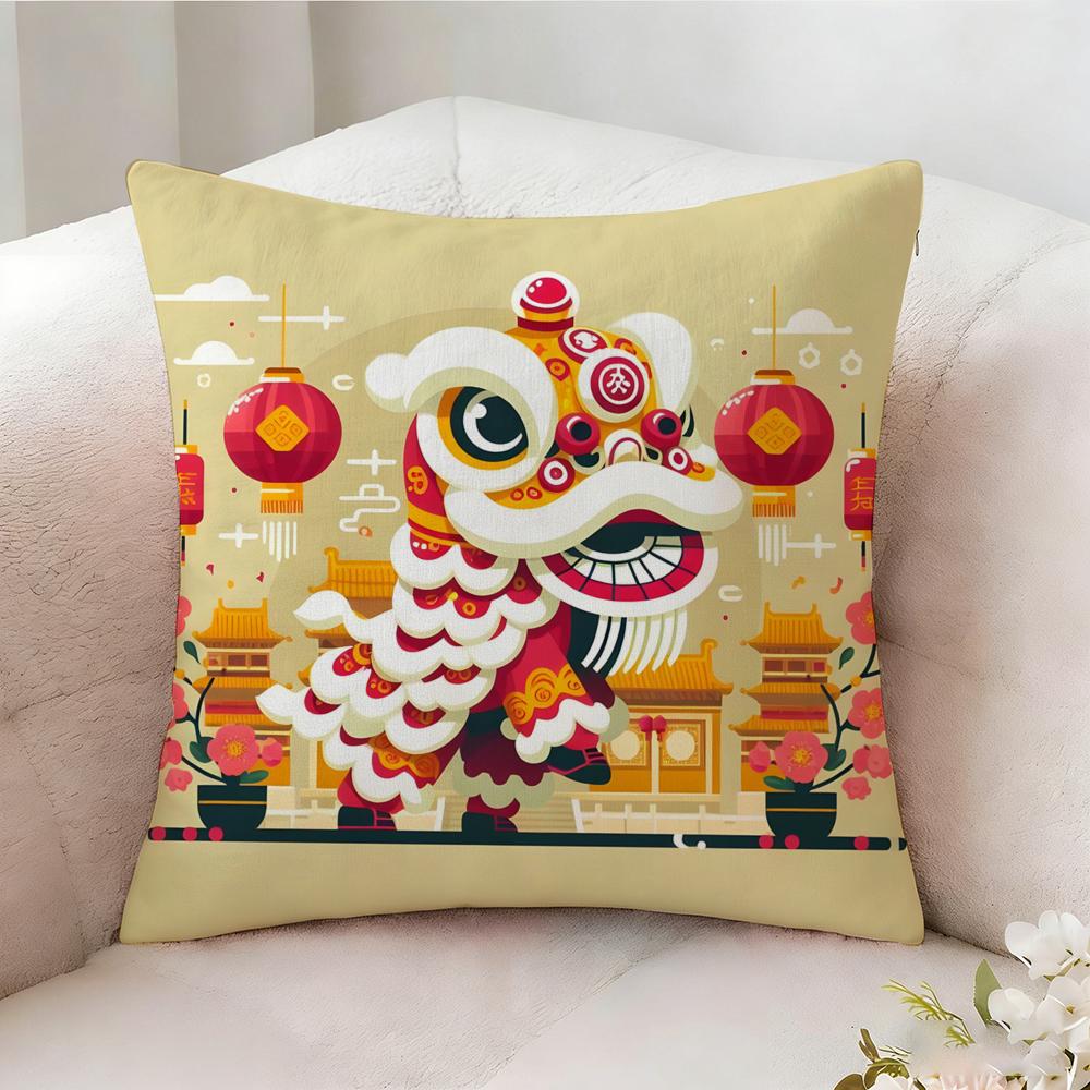 Oriental Festive Lion Pillow Case Pillowcase Doublesided Printed Sofa Cushion Bedroom Headboard Pillow