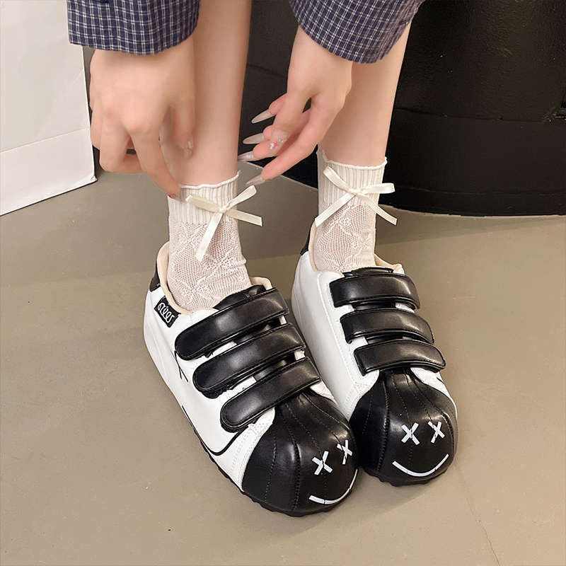 Velcro smiley face big head bread shoes women's new spring and autumn platform casual board shoes sports increase