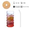 300ML/450ML Drinking Glasses High Temperature Resistant Glass with Lids Straws Wave Design Water Cups for Beer Iced Coffee Cocktails