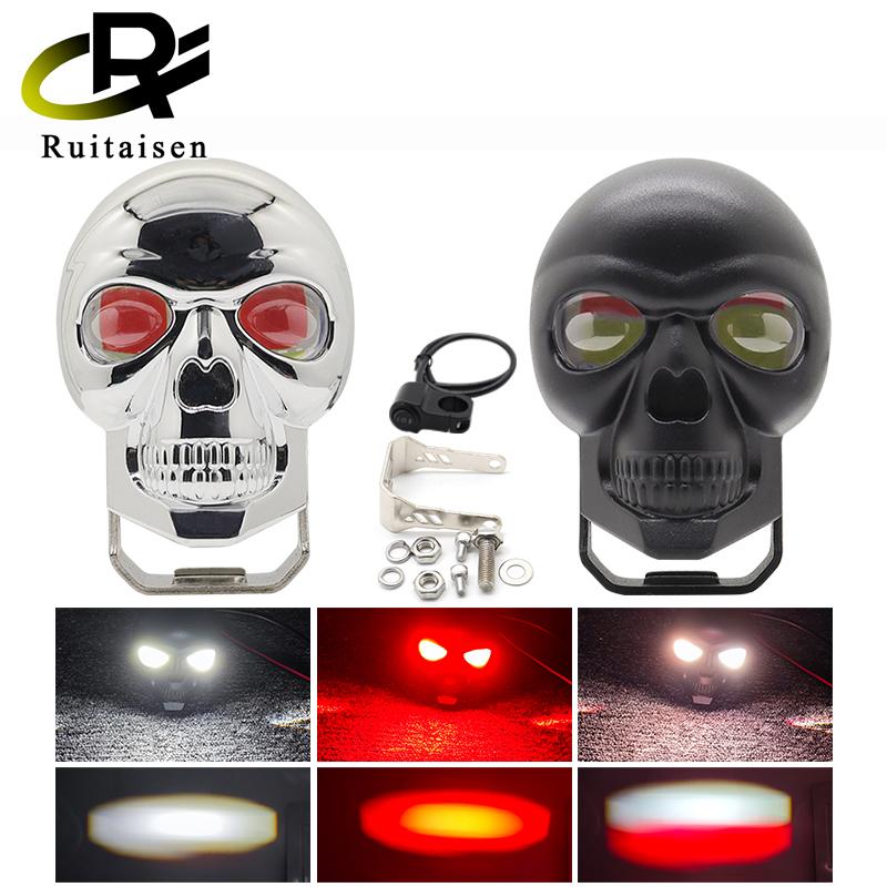 Motorcycle LED Skull Headlight Work Spot Driving Fog Light Dual Color Spotlights for Motorbike Truck Trailer Offroad ATV SUV