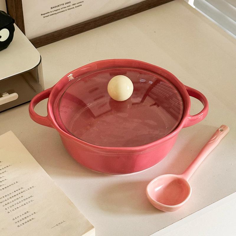 Cute high-value ceramic binaural instant noodle bowl with cover student dormitory instant noodle bowl personal special snail powder bowl