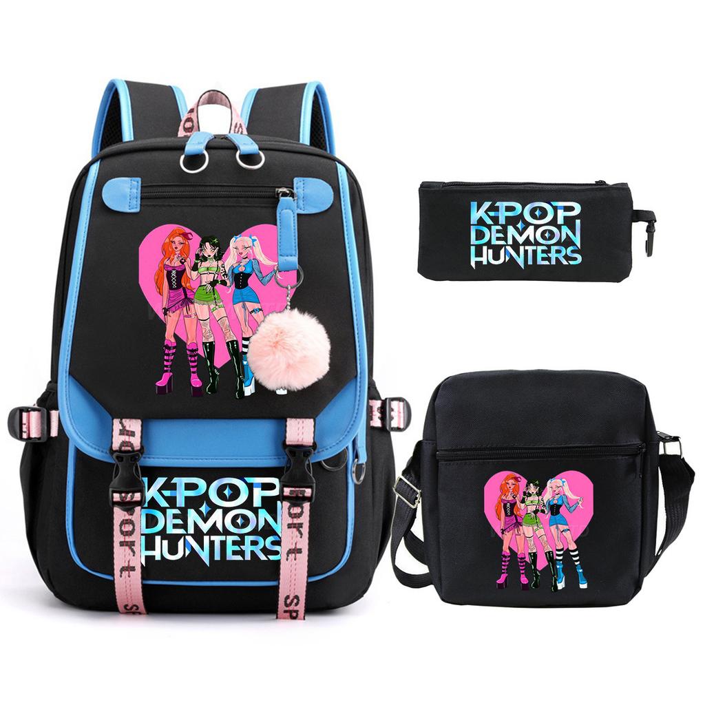 Witch Hunters Kpopdemonhunters Student School Bag Shoulder Bag Casual Pencil Bag Three-Piece Set