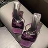 Fashion Bow Women Slippers High Heels Square Toe Sandals Shoes Crystal Summer 2025 Trend Open Toe Stilettos Pumps Dress Zapatos Mujer