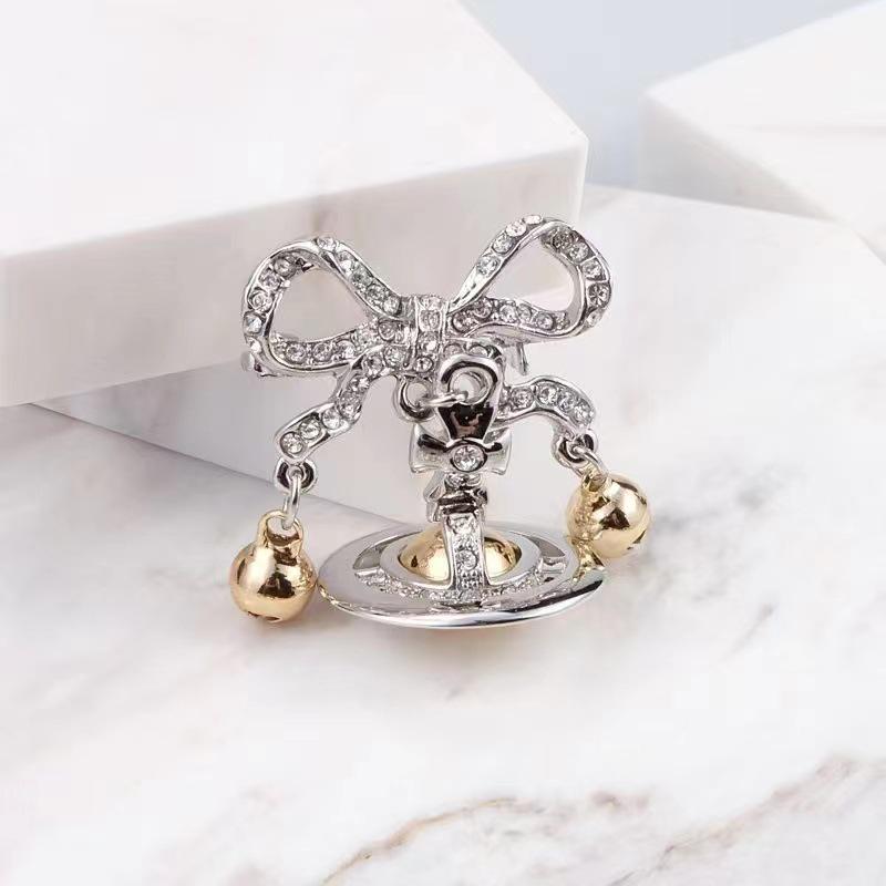 Kaiserinwitwe Cixi Silberne Weihnachtsklingel Brosche & Halskette mit Saturn-Schleife - Eleganter High-End Schmuck für Damen
