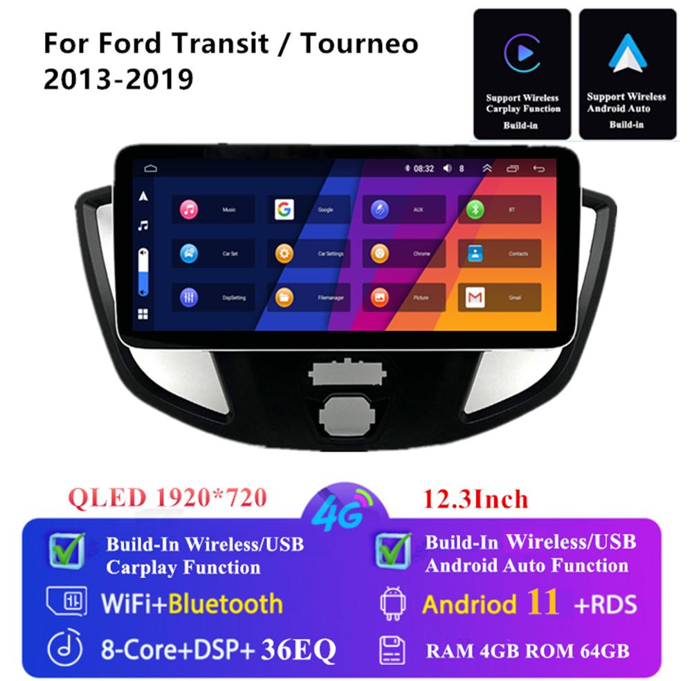 12.3'' Stereo Radio 4+64GB Head Unit For Ford Transit Tourneo 2013-2019 Carplay