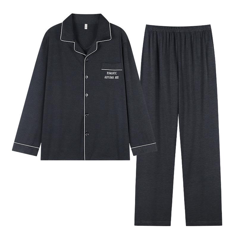 Men's Knitted Cotton Pajamas - Spring & Autumn, Skin-Friendly, Versatile Sleepwear, Ideal Father's Day Gift for Middle-Aged & Elderly.