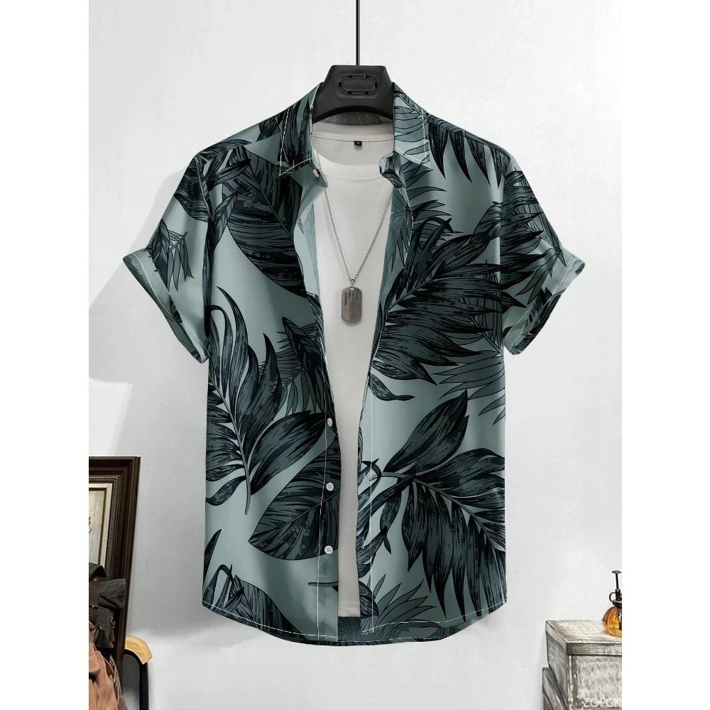 Hawaiian Style Fresh Coconut Print Men's Short-sleeved Fashion Shirt Men's Summer Outdoor Vacation Fashion Short-sleeved Shirt